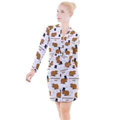 Groundhog Day Pattern Button Long Sleeve Dress by Valentinaart