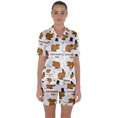 Groundhog Day Pattern Satin Short Sleeve Pyjamas Set by Valentinaart