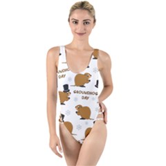 Groundhog Day Pattern High Leg Strappy Swimsuit