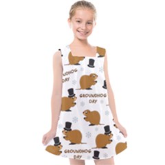 Groundhog Day Pattern Kids  Cross Back Dress by Valentinaart