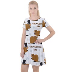 Groundhog Day Pattern Cap Sleeve Velour Dress 