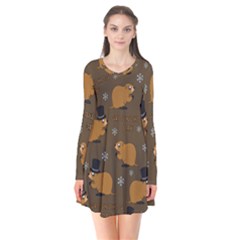 Groundhog Day Pattern Long Sleeve V-neck Flare Dress by Valentinaart