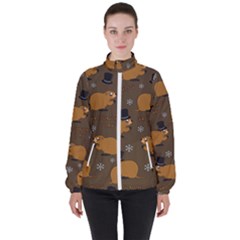 Groundhog Day Pattern High Neck Windbreaker (women)