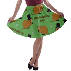 Groundhog Day Pattern A-line Skater Skirt by Valentinaart