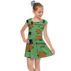 Groundhog Day Pattern Kids  Cap Sleeve Dress