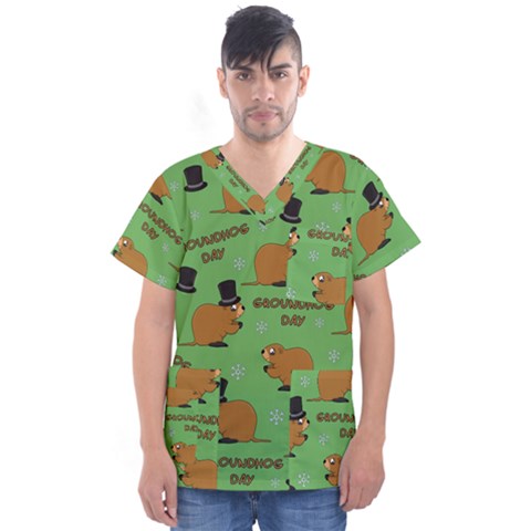 Groundhog Day Pattern Men s V-neck Scrub Top by Valentinaart