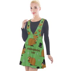 Groundhog Day Pattern Plunge Pinafore Velour Dress