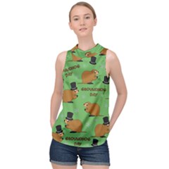 Groundhog Day Pattern High Neck Satin Top