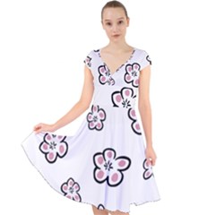 Plum Seamless Flower Cap Sleeve Front Wrap Midi Dress by Mariart