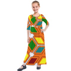 Shape Plaid Kids  Quarter Sleeve Maxi Dress by Mariart