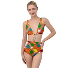 Shape Plaid Tied Up Two Piece Swimsuit