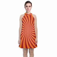 Spiral Swirl Background Vortex Velvet Halter Neckline Dress 