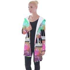 Piano Keys Music Colorful Longline Hooded Cardigan