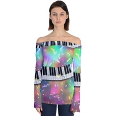 Piano Keys Music Colorful Off Shoulder Long Sleeve Top