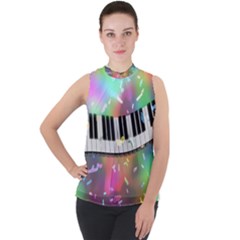 Piano Keys Music Colorful Mock Neck Chiffon Sleeveless Top