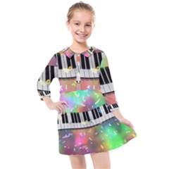 Piano Keys Music Colorful Kids  Quarter Sleeve Shirt Dress