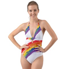 Watercolor Painting Rainbow Halter Cut-out One Piece Swimsuit by Mariart