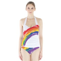 Watercolor Painting Rainbow Halter Swimsuit by Mariart