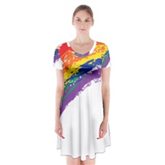 Watercolor Painting Rainbow Short Sleeve V-neck Flare Dress by Mariart