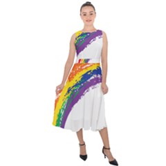 Watercolor Painting Rainbow Midi Tie-back Chiffon Dress