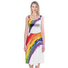 Watercolor Painting Rainbow Midi Sleeveless Dress by Mariart