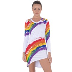 Watercolor Painting Rainbow Asymmetric Cut-out Shift Dress by Mariart