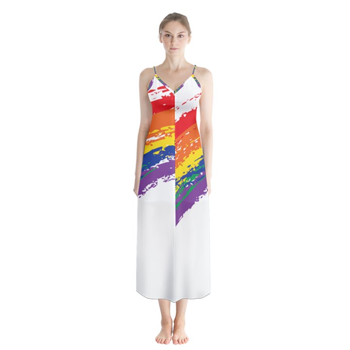 Watercolor Painting Rainbow Button Up Chiffon Maxi Dress