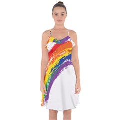 Watercolor Painting Rainbow Ruffle Detail Chiffon Dress by Mariart