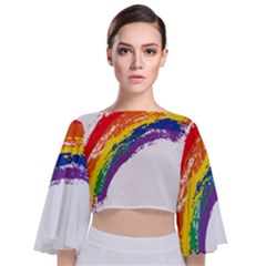 Watercolor Painting Rainbow Tie Back Butterfly Sleeve Chiffon Top by Mariart