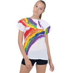 Watercolor Painting Rainbow Ruffle Collar Chiffon Blouse