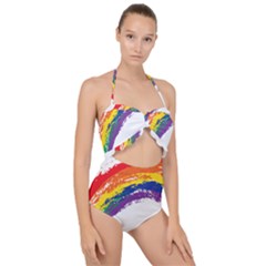 Watercolor Painting Rainbow Scallop Top Cut Out Swimsuit by Mariart