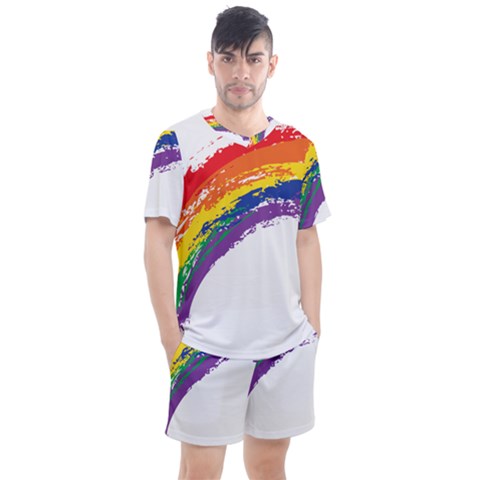 Watercolor Painting Rainbow Men s Mesh Tee And Shorts Set by Mariart