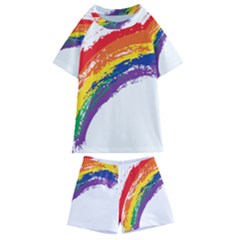 Watercolor Painting Rainbow Kids  Swim Tee And Shorts Set by Mariart