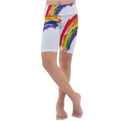 Watercolor Painting Rainbow Kids  Lightweight Velour Cropped Yoga Leggings