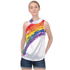 Watercolor Painting Rainbow High Neck Satin Top