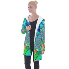 Retro Wave Background Pattern Longline Hooded Cardigan