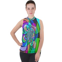 Retro Wave Background Pattern Mock Neck Chiffon Sleeveless Top