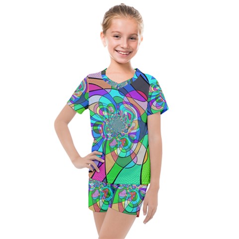 Retro Wave Background Pattern Kids  Mesh Tee And Shorts Set by Mariart