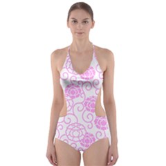 Peony Spring Flowers Cut-out One Piece Swimsuit by Mariart