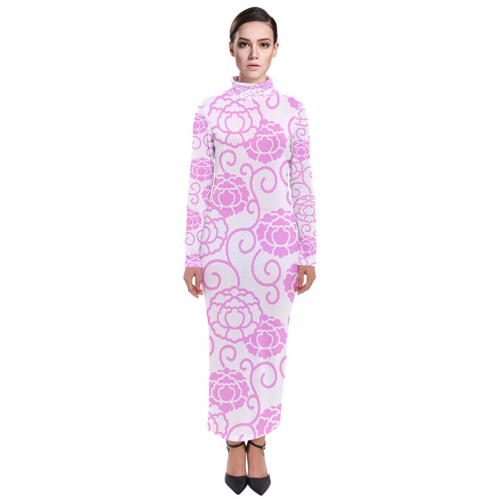 Peony Spring Flowers Turtleneck Maxi Dress