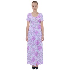 Peony Spring Flowers High Waist Short Sleeve Maxi Dress