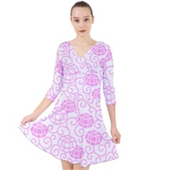 Peony Spring Flowers Quarter Sleeve Front Wrap Dress