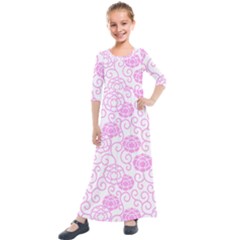 Peony Spring Flowers Kids  Quarter Sleeve Maxi Dress