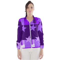 Purple Stars Pattern Shape Windbreaker (women) by Pakrebo