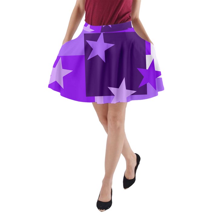 Purple Stars Pattern Shape A-Line Pocket Skirt