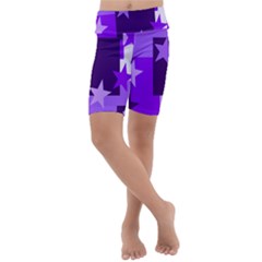 Purple Stars Pattern Shape Kids  Lightweight Velour Cropped Yoga Leggings