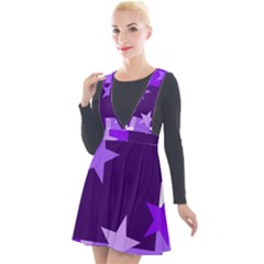 Purple Stars Pattern Shape Plunge Pinafore Velour Dress