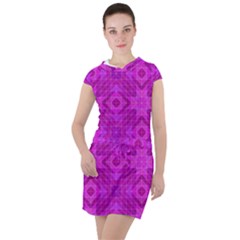 Magenta Mosaic Pattern Triangle Drawstring Hooded Dress