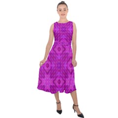 Magenta Mosaic Pattern Triangle Midi Tie-back Chiffon Dress by Pakrebo