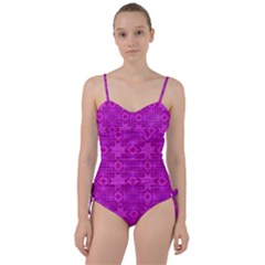 Magenta Mosaic Pattern Triangle Sweetheart Tankini Set by Pakrebo